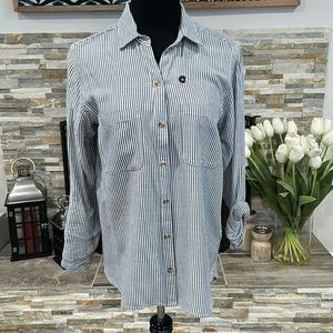 Abercrombie & Fitch Navy and White Striped Button-Down Shirt